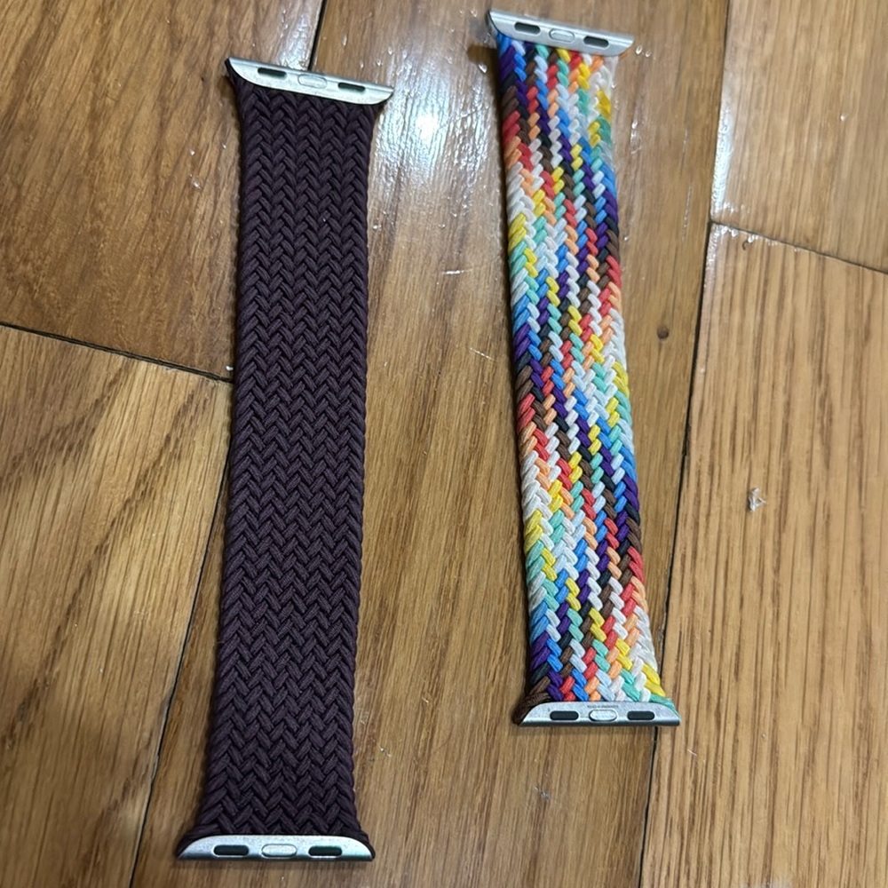 2 Apple Watch bands elastic woven plum rainbow braided